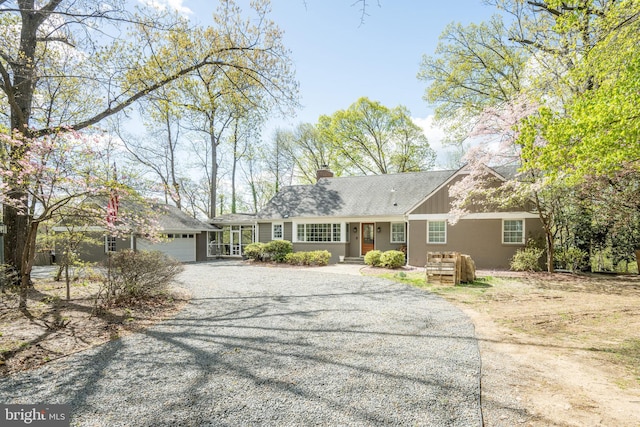 4812 Maury Ln, Alexandria, VA 22304 - ranch-style home with an attached garage, roof with shingles, driveway, and a chimney