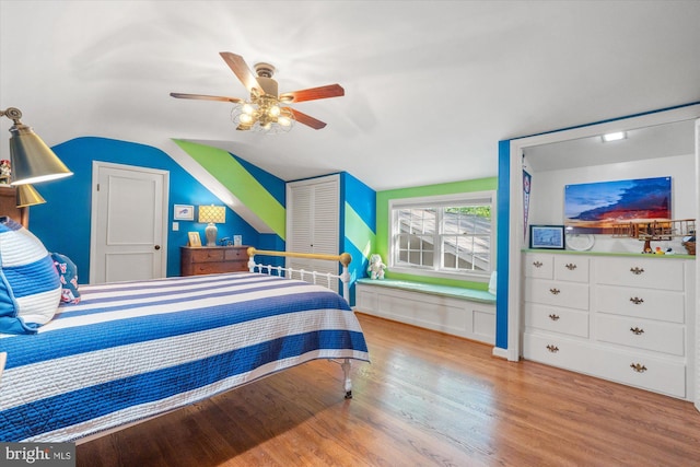 4812 Maury Ln, Alexandria, VA 22304 - bedroom with a ceiling fan, vaulted ceiling, and wood finished floors