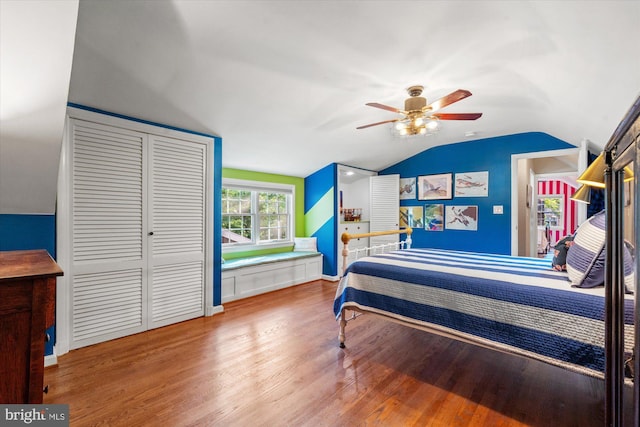 4812 Maury Ln, Alexandria, VA 22304 - bedroom featuring ceiling fan, vaulted ceiling, and wood finished floors