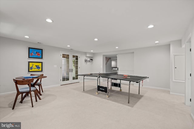 4812 Maury Ln, Alexandria, VA 22304 - game room featuring light carpet, baseboards, french doors, and recessed lighting