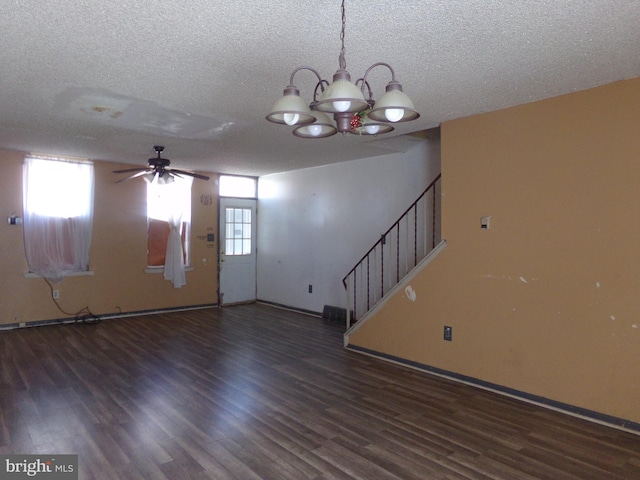 1933 N Palethorp St, Philadelphia, PA 19122 - foyer featuring a textured ceiling, ceiling fan with notable chandelier, wood finished floors, and stairway