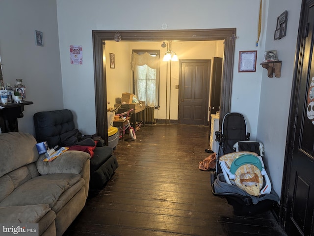 living area featuring dark wood-type flooring