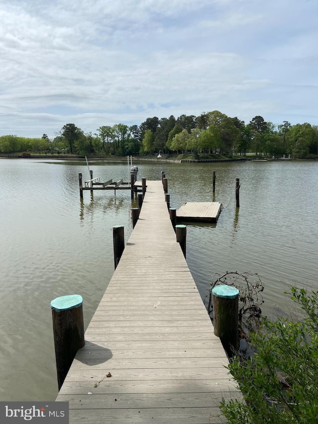 view of dock with a water view