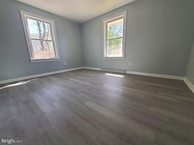 22 Maricopa Trl, Browns Mills, NJ 08015 - empty room featuring baseboards, a baseboard radiator, and dark wood-style floors