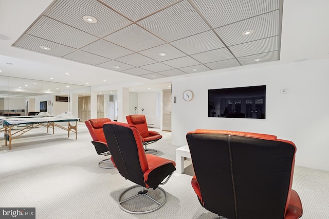 playroom with recessed lighting and carpet