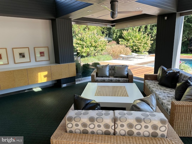 exterior space with ceiling fan and a wealth of natural light