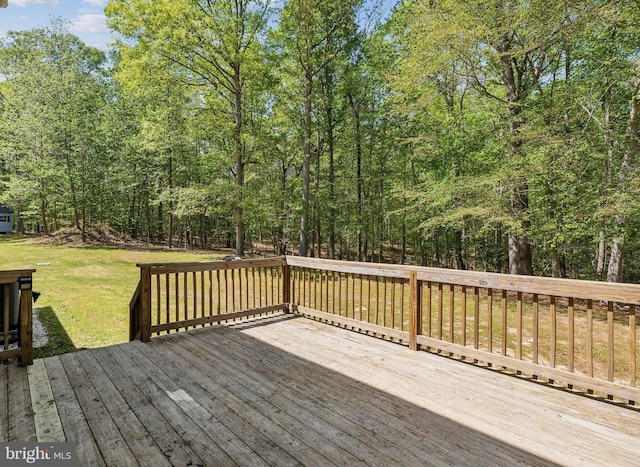 wooden deck featuring a lawn