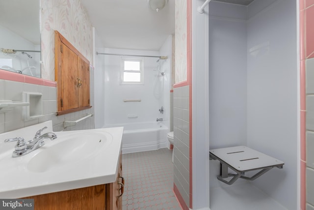161 E Ave, Woodstown, NJ 08098 - full bath with toilet,  shower combination, vanity, and tile walls