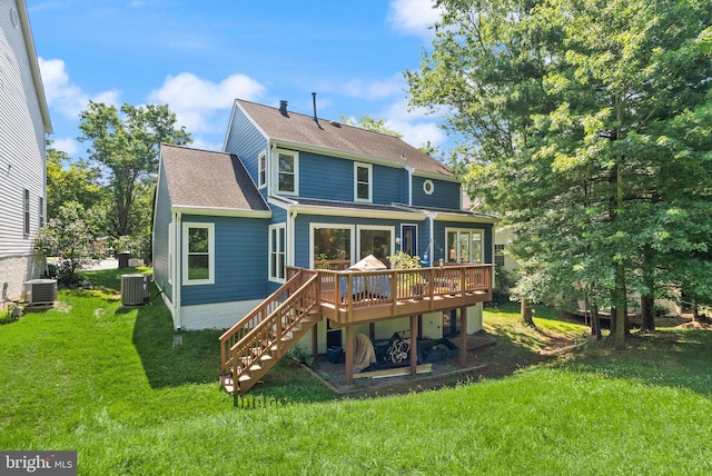 20665 Shoal Pl, Sterling, VA 20165 - back of property featuring a deck, stairs, a lawn, and roof with shingles