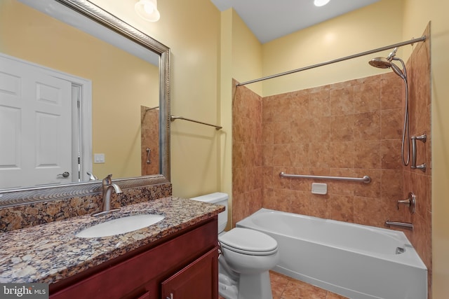 bathroom featuring vanity, shower / bathing tub combination, tile patterned floors, and toilet