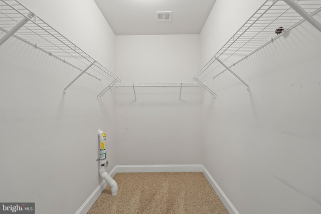 spacious closet with light carpet and visible vents