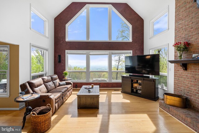 9831 Fox Rd, Frederick, MD 21702 - living room with light wood-type flooring, plenty of natural light, and high vaulted ceiling