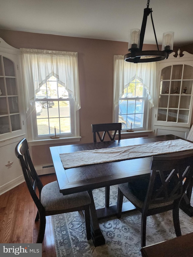 dining area featuring wood finished floors and a healthy amount of sunlight