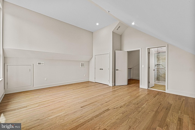 300 Ewing St, Princeton, NJ 08540 - additional living space with light wood-type flooring, baseboards, high vaulted ceiling, and recessed lighting