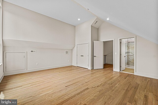 300 Ewing St, Princeton, NJ 08540 - additional living space with light wood-type flooring, baseboards, high vaulted ceiling, and recessed lighting