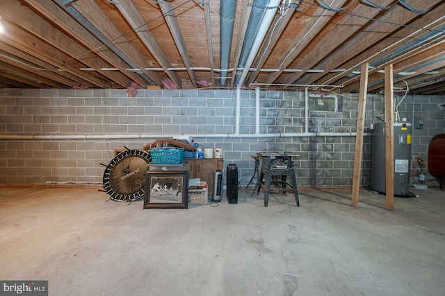 unfinished below grade area with water heater