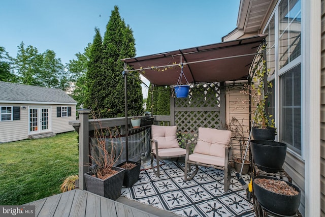 2362 Sequoia Grove St, Waldorf, MD 20601 - wooden deck featuring an outdoor structure, a yard, and french doors