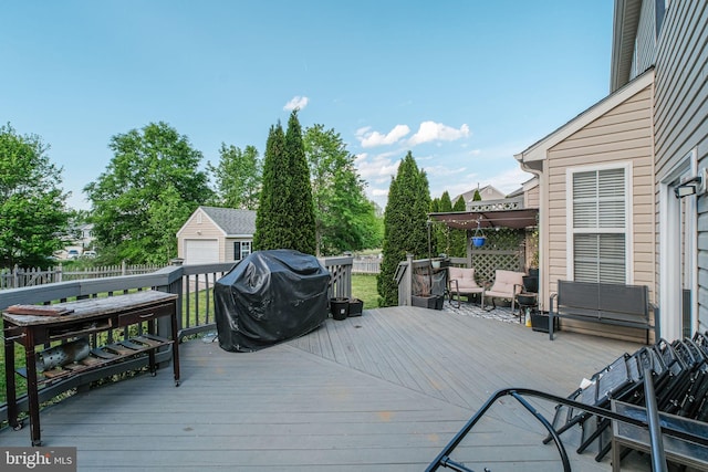 2362 Sequoia Grove St, Waldorf, MD 20601 - wooden deck featuring fence, an outbuilding, and grilling area
