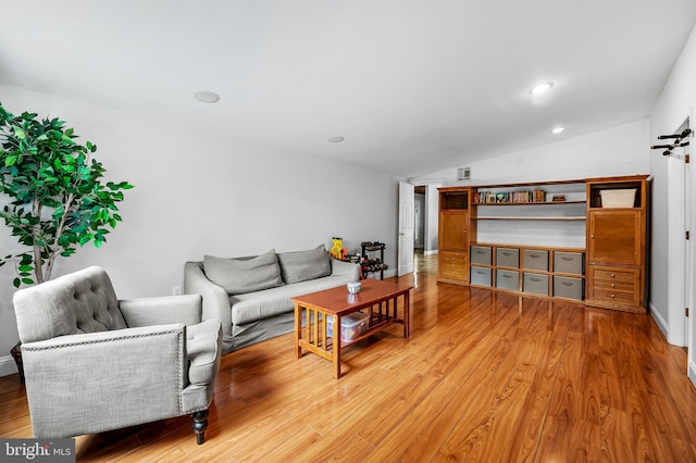 219 Gateswood Rd, Lutherville Timonium, MD 21093 - living room featuring visible vents, light wood-style flooring, lofted ceiling, and recessed lighting