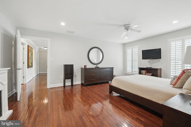 1253 Rowland Dr, Herndon, VA 20170 - bedroom featuring hardwood / wood-style floors, recessed lighting, a ceiling fan, and baseboards