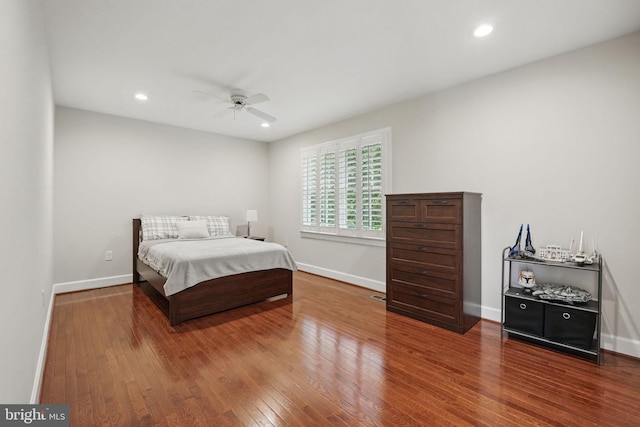 1253 Rowland Dr, Herndon, VA 20170 - bedroom with hardwood / wood-style flooring, baseboards, a ceiling fan, and recessed lighting