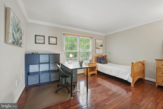 1253 Rowland Dr, Herndon, VA 20170 - bedroom with ornamental molding, wood finished floors, an office area, and baseboards