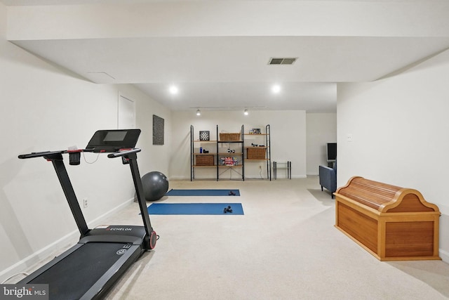 1253 Rowland Dr, Herndon, VA 20170 - exercise room featuring rail lighting, carpet flooring, and baseboards