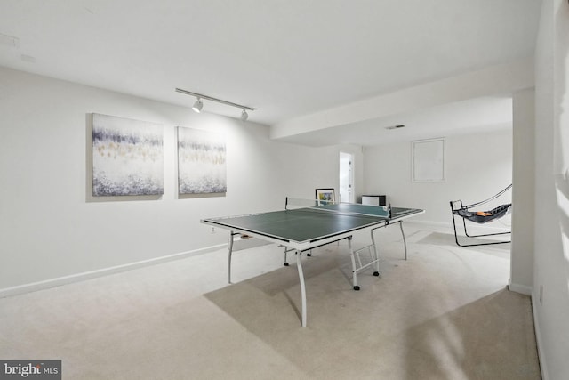 1253 Rowland Dr, Herndon, VA 20170 - rec room featuring carpet floors, track lighting, and baseboards