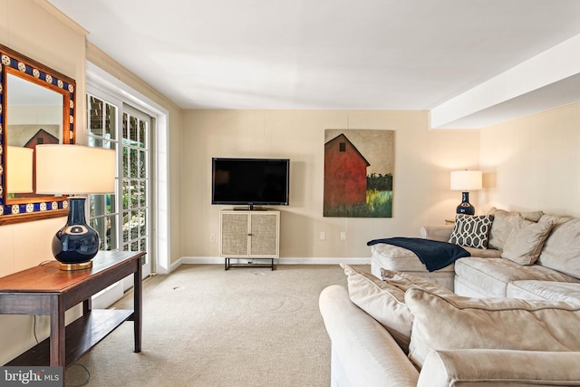 living room featuring baseboards and carpet