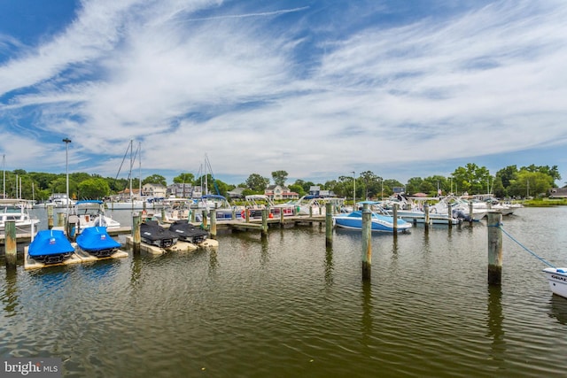 view of dock featuring a water view