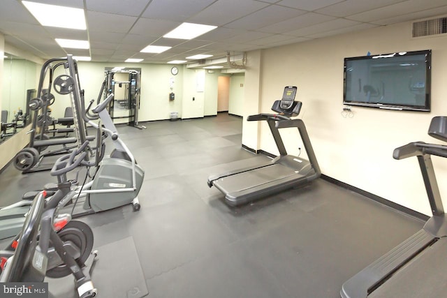 4600 Duke St Unit 1018, Alexandria, VA 22304 - exercise room with visible vents, baseboards, and a drop ceiling