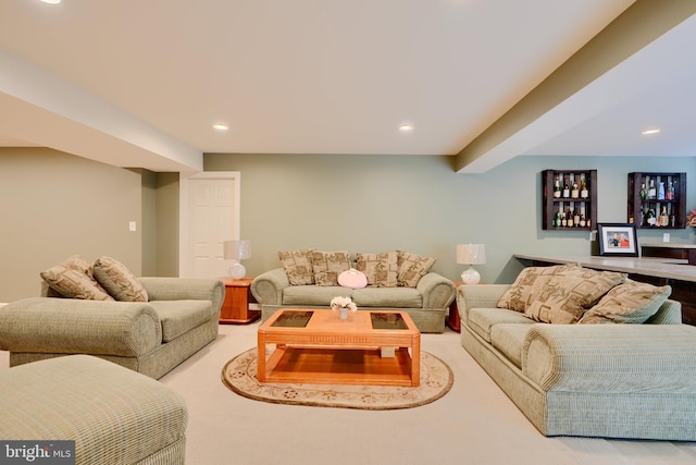 living room featuring recessed lighting