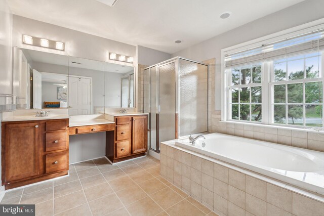 6 Crawford Ln, Stafford, VA 22556 - bathroom with vanity, tile patterned flooring, a stall shower, and a bath