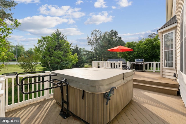 6 Crawford Ln, Stafford, VA 22556 - wooden deck featuring a hot tub and a grill
