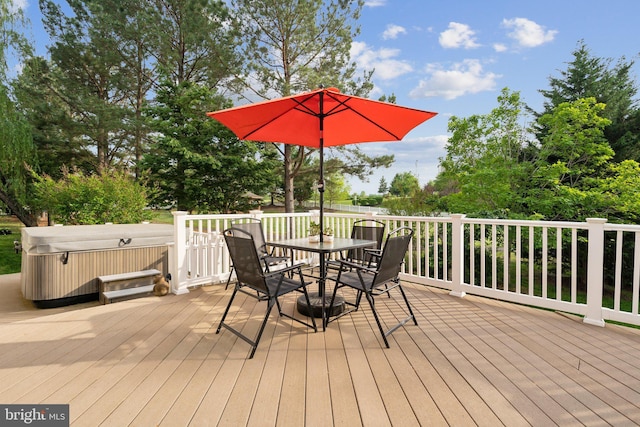 6 Crawford Ln, Stafford, VA 22556 - wooden terrace featuring a hot tub and outdoor dining space