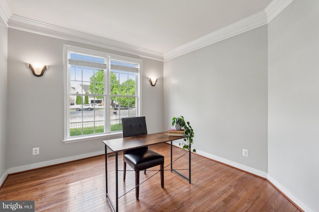 6 Crawford Ln, Stafford, VA 22556 - office featuring crown molding, baseboards, a water view, and hardwood / wood-style floors