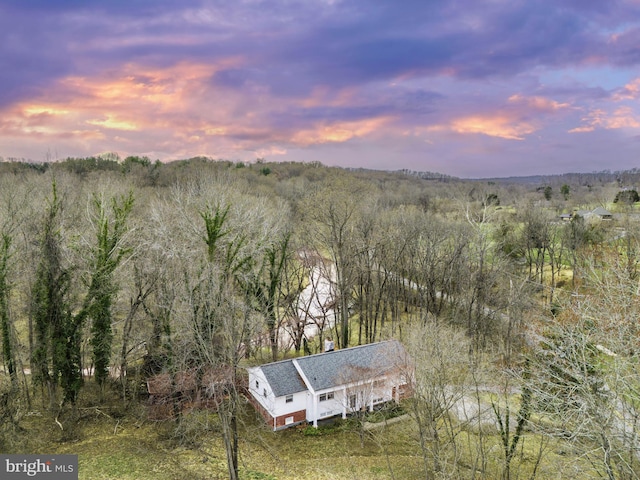 view of aerial view at dusk
