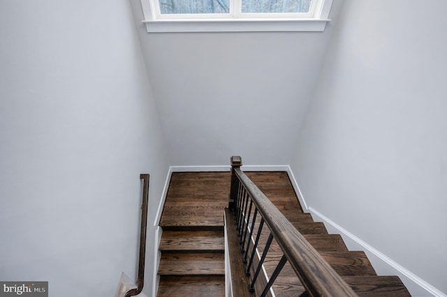 stairway with wood finished floors