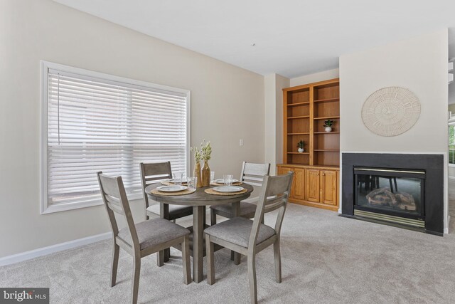 10232 Rutland Round Rd Unit 24, Columbia, MD 21044 - dining room featuring a wealth of natural light, baseboards, light carpet, and a fireplace with flush hearth