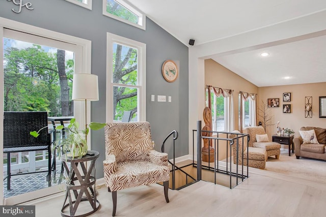 611 Cypress Rd, Severna Park, MD 21146 - living area with wood finished floors, vaulted ceiling, baseboards, and recessed lighting