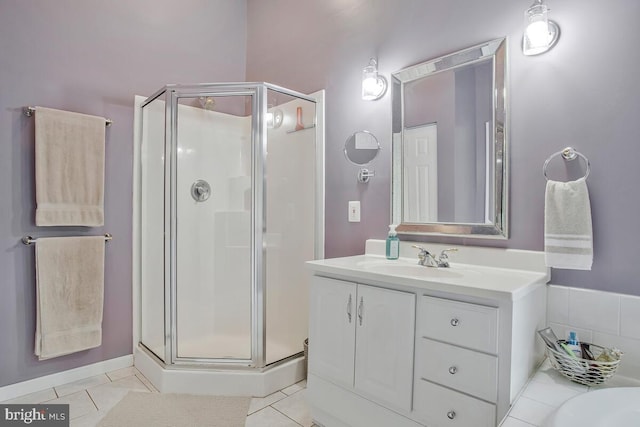 611 Cypress Rd, Severna Park, MD 21146 - full bathroom with vanity, a shower stall, and tile patterned floors