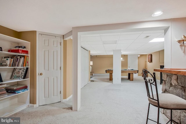 611 Cypress Rd, Severna Park, MD 21146 - game room featuring billiards, a baseboard radiator, carpet, and baseboards