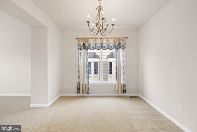 1201 Preserve Ln, Fredericksburg, VA 22401 - unfurnished dining area with an inviting chandelier, baseboards, carpet floors, and visible vents
