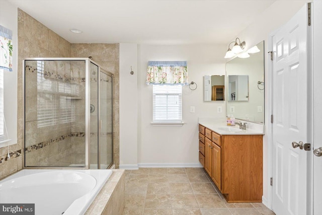 1201 Preserve Ln, Fredericksburg, VA 22401 - full bathroom with vanity, a shower stall, and a garden tub