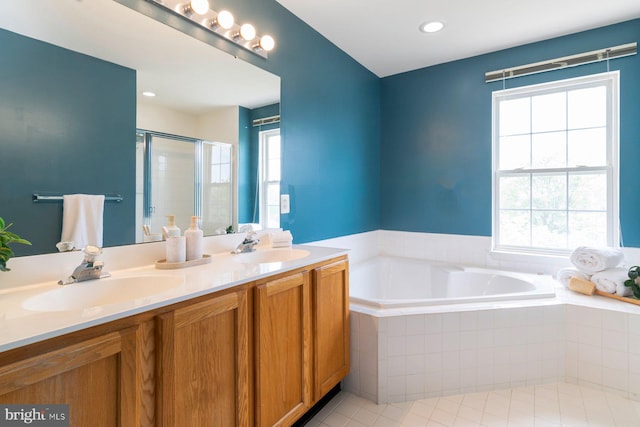 4600 Forge Acre Dr, Perry Hall, MD 21128 - bathroom with a sink, plenty of natural light, a shower stall, and a garden tub