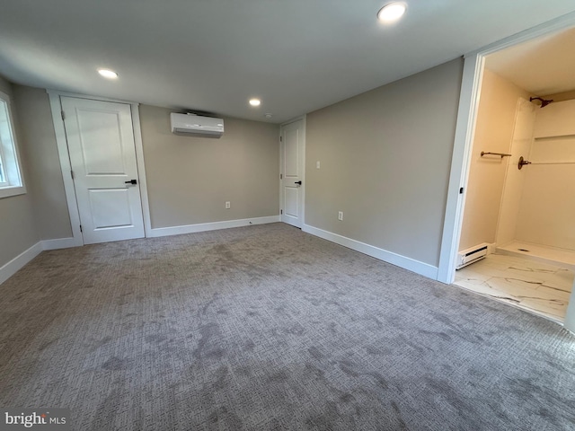 159 Rudloff Ln, Mohnton, PA 19540 - below grade area featuring a baseboard radiator, carpet, baseboards, recessed lighting, and a wall unit AC