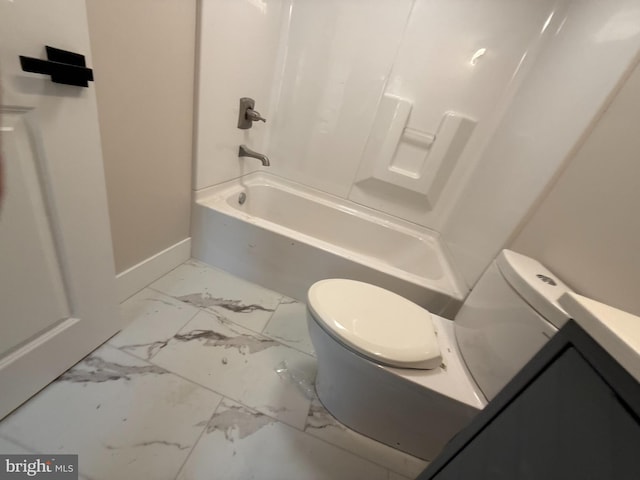 159 Rudloff Ln, Mohnton, PA 19540 - bathroom with marble look tile flooring, toilet, baseboards, and  shower combination