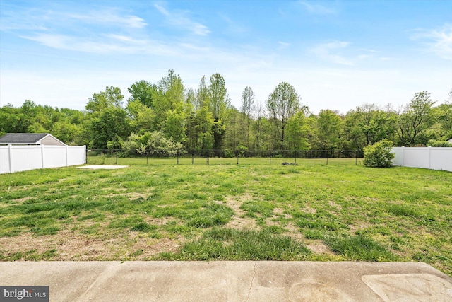 view of yard with a fenced backyard