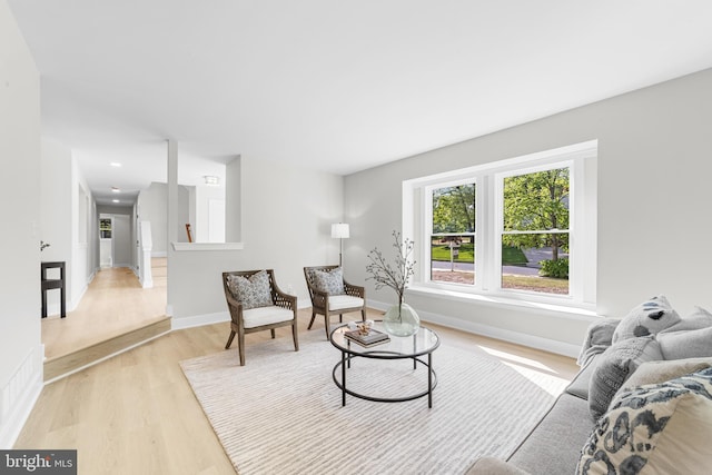 living room featuring baseboards and light wood finished floors
