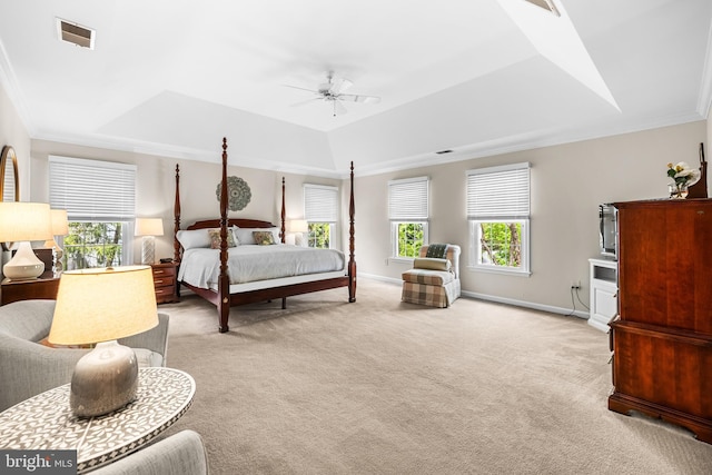 9 Selsed Garth, Lutherville Timonium, MD 21093 - bedroom featuring light colored carpet, baseboards, crown molding, and a tray ceiling